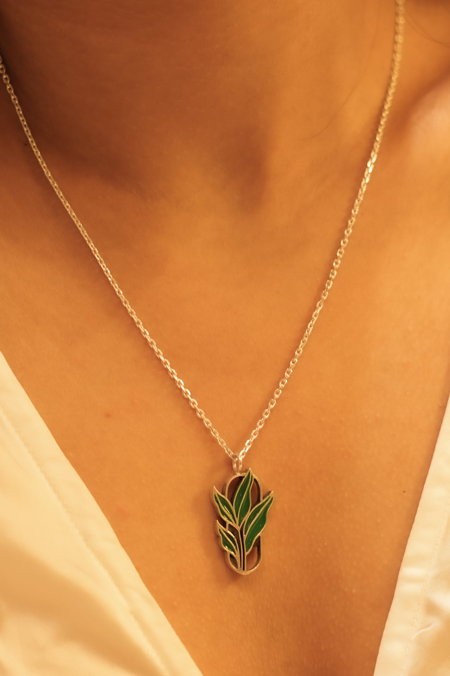 Enamel Green Leaf Charm Pendant