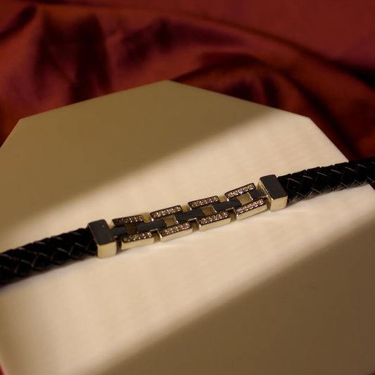 Men's Brickwork Linked Leather Bracelet