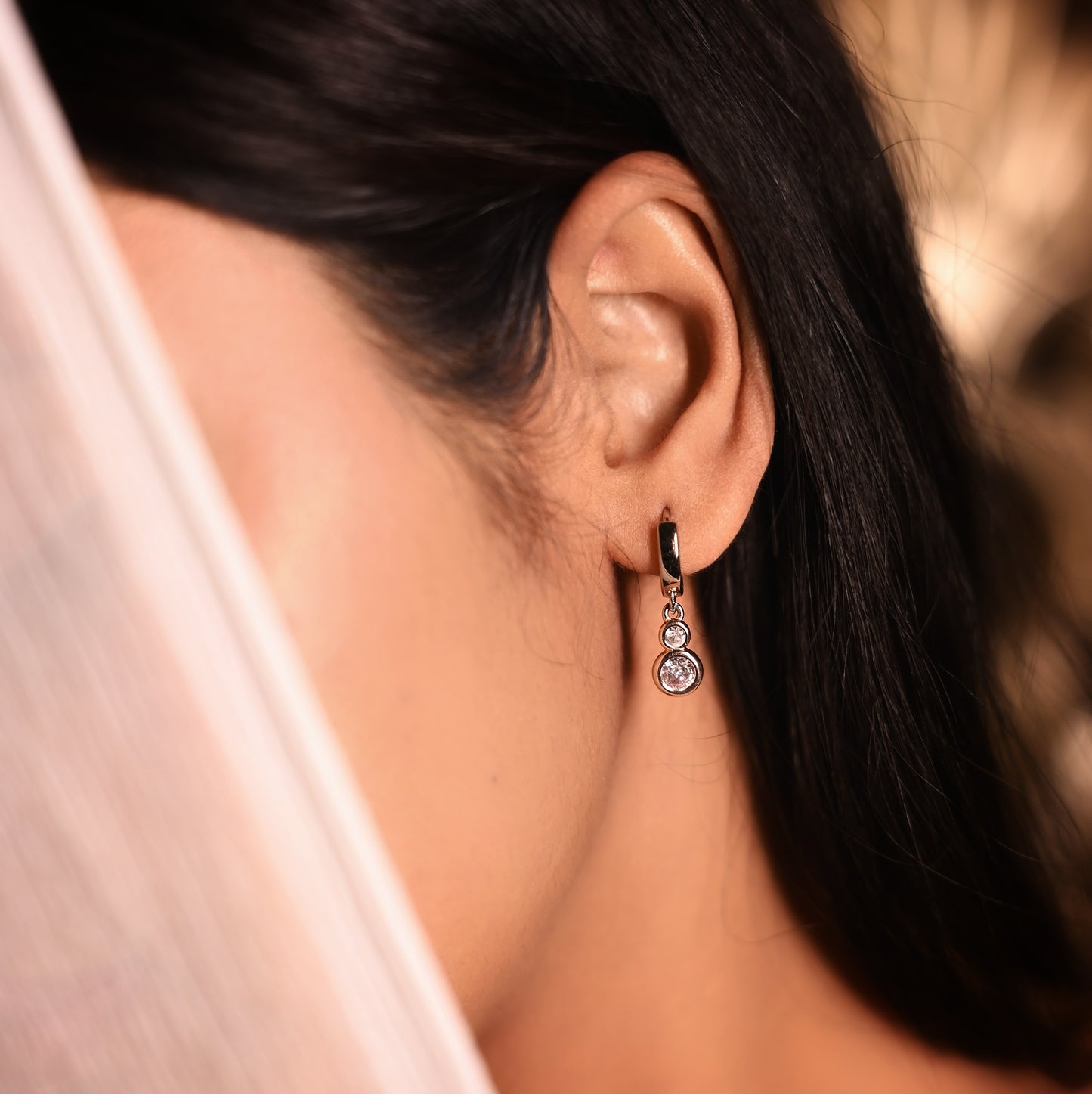 Silver Gemstone Drop Hoops