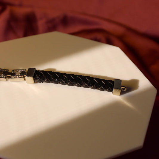 Men's Brickwork Linked Leather Bracelet