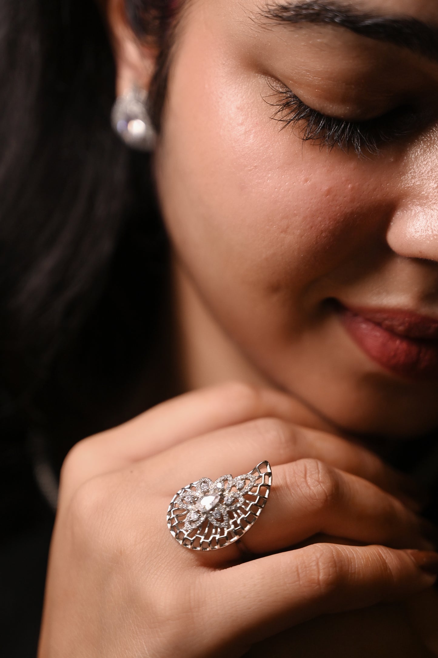 Midnight Floral Drop Ring