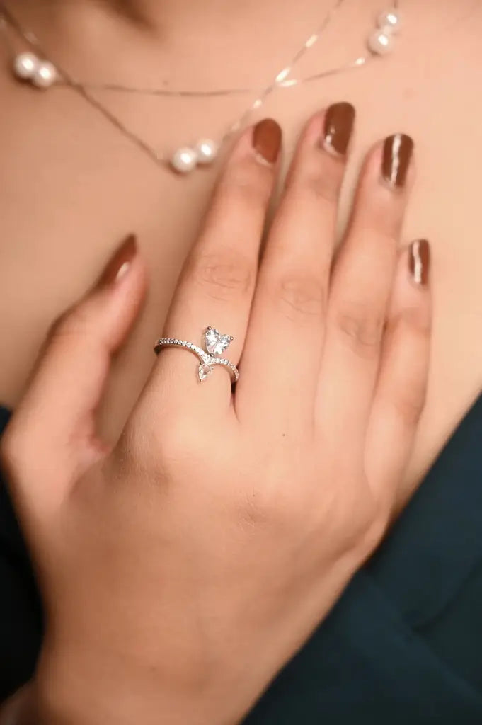 Cubic Heart Duo Ring