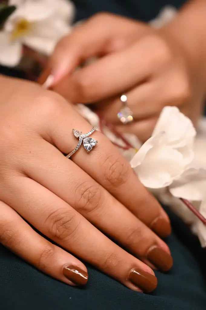 Cubic Heart Duo Ring