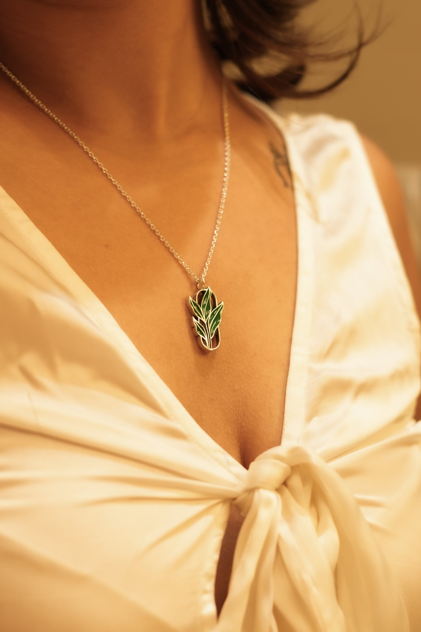 Enamel Green Leaf Charm Pendant