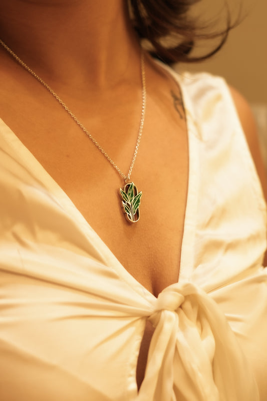 Enamel Green Leaf Charm Pendant