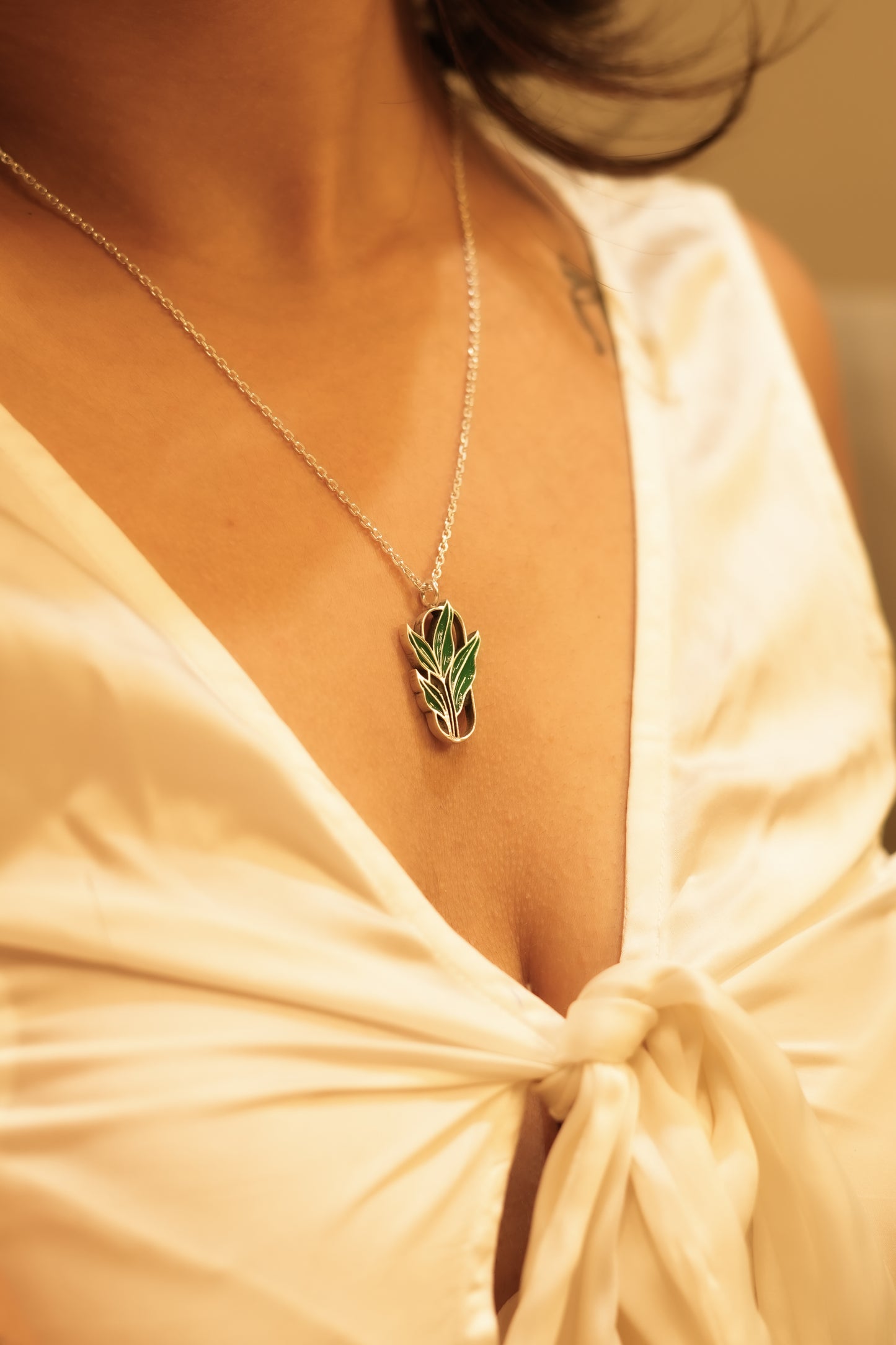 Enamel Green Leaf Charm Pendant